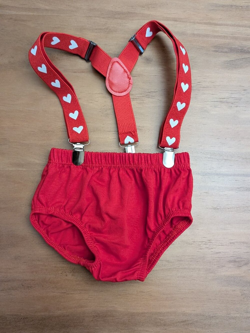 Size 3-12 Months Valentine's Day or Baby Cake Smash Outfit w/ Heart Suspenders